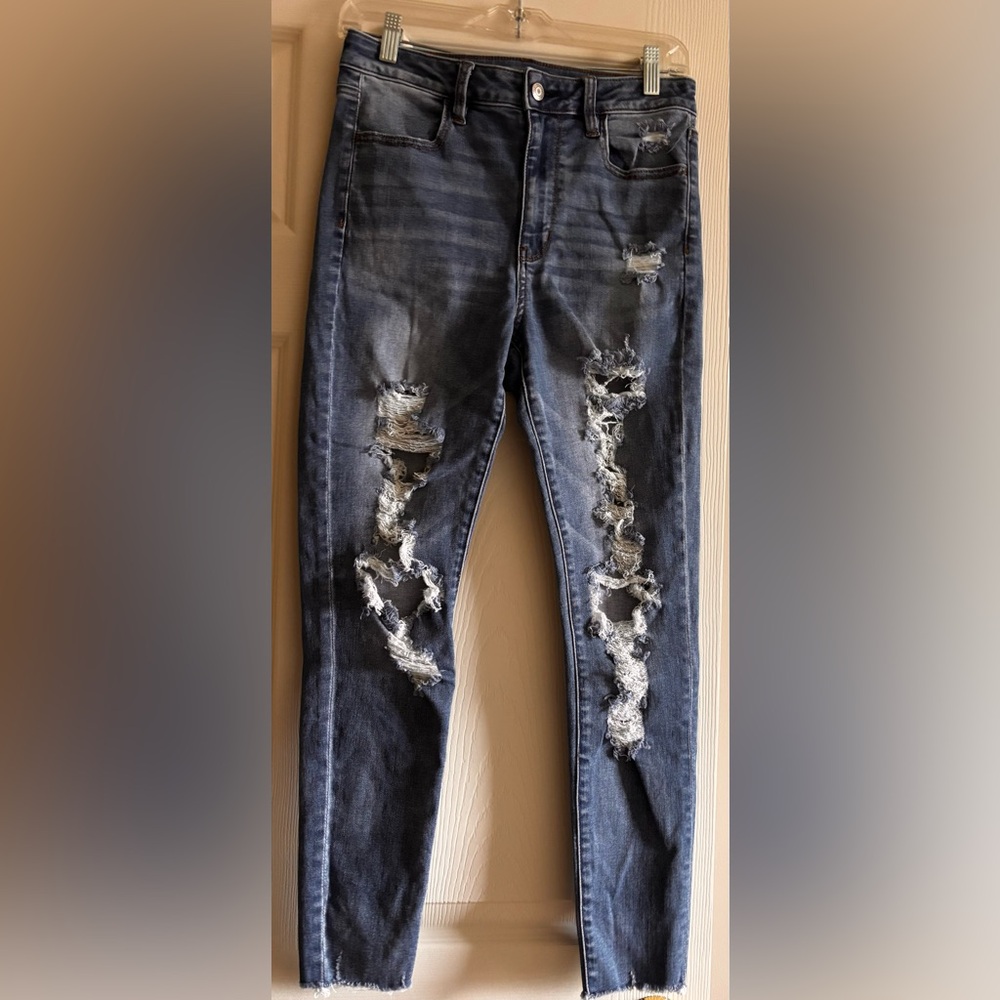 American Eagle Outfitters Distressed Ripped Dark Blue Skinny Jeans
